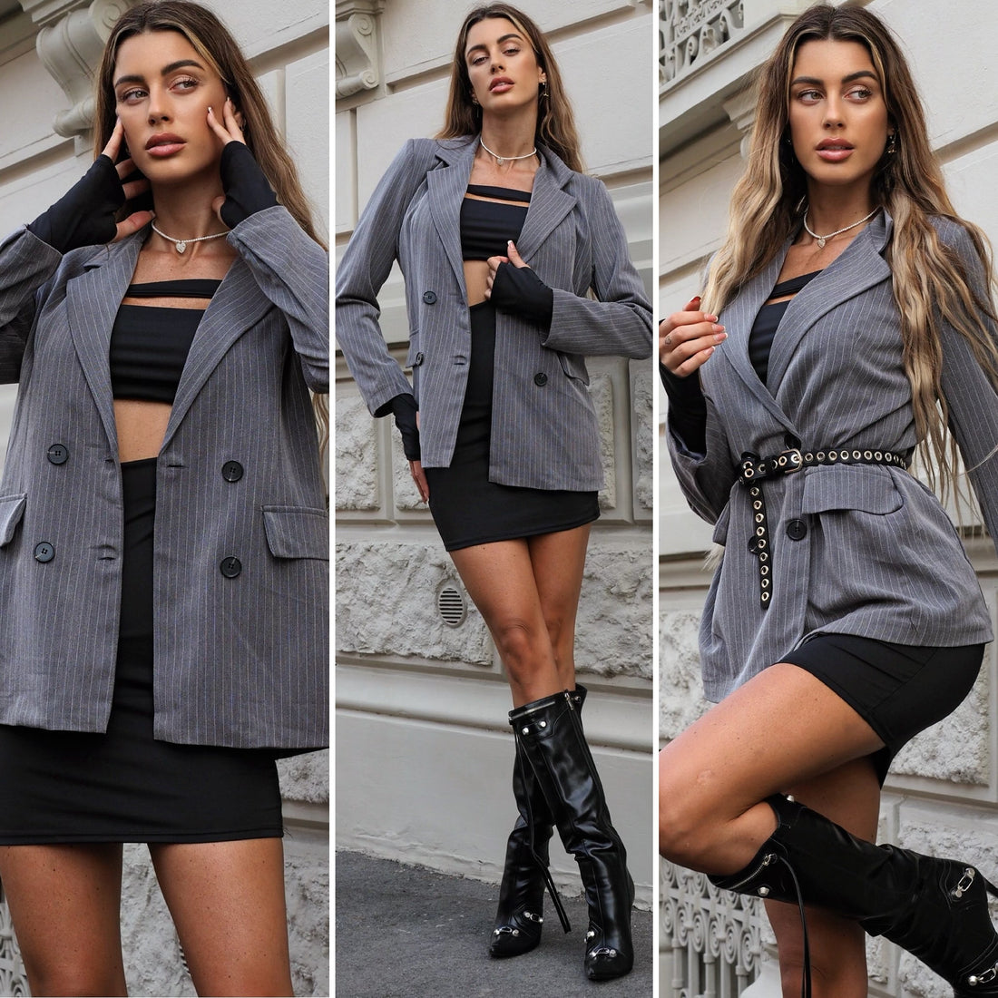 Blazer gessato grigio - R.a. Boutique 