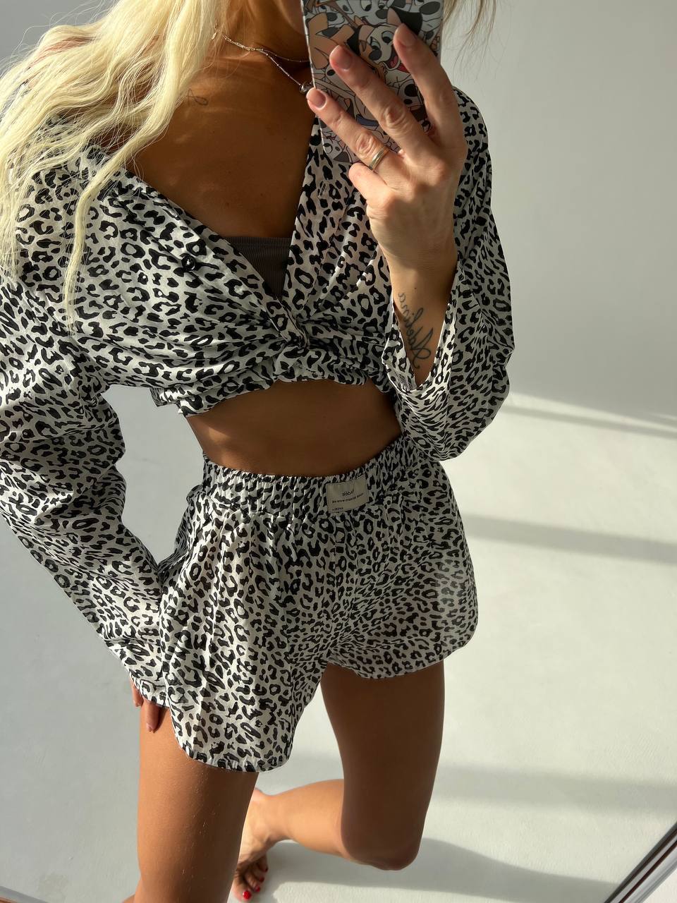 Set short più camicia animalier grigio - R.a. Boutique 