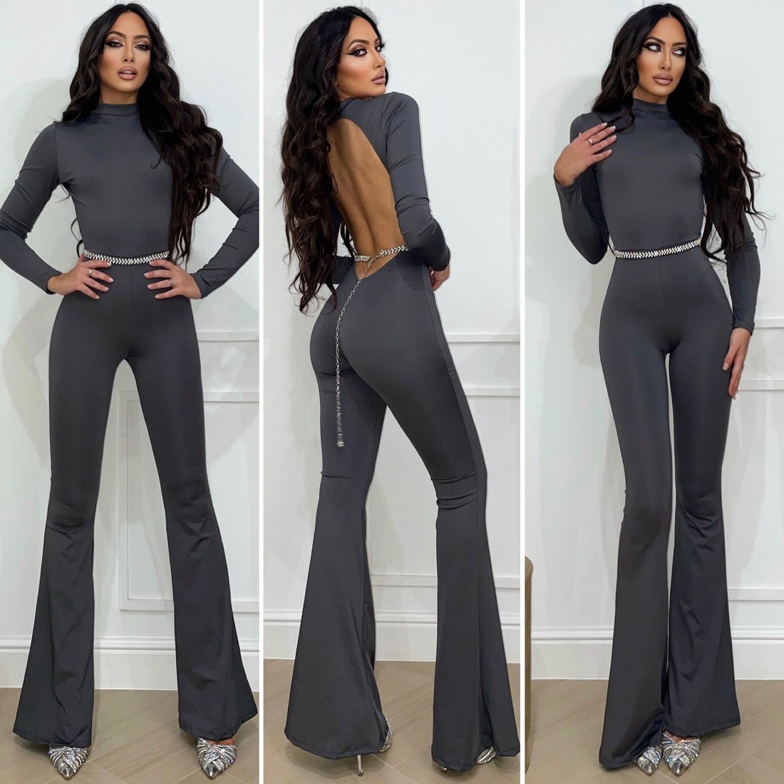 Tuta schiena aperta grigio - R.a. Boutique 