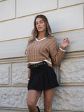 Maglione Camel con scollo e strass - R.a. Boutique 