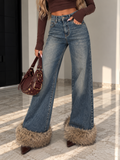 Jeans Palazzo Denim con Bordo Fur - R.a. Boutique