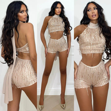 Set top e short con frange rose gold - R.a. Boutique