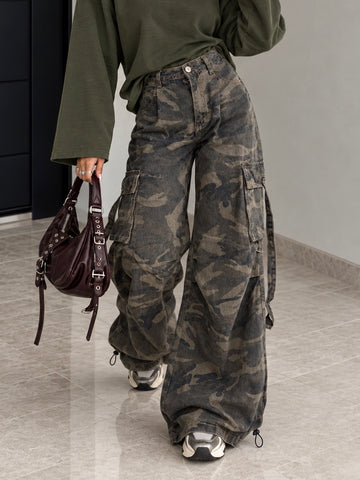 Pantalone Cargo Camouflage Wide Leg - R.a. Boutique
