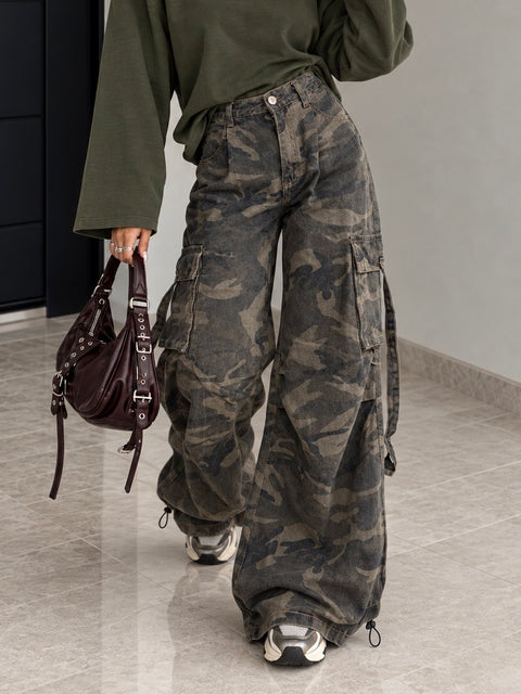 Pantalone Cargo Camouflage Wide Leg