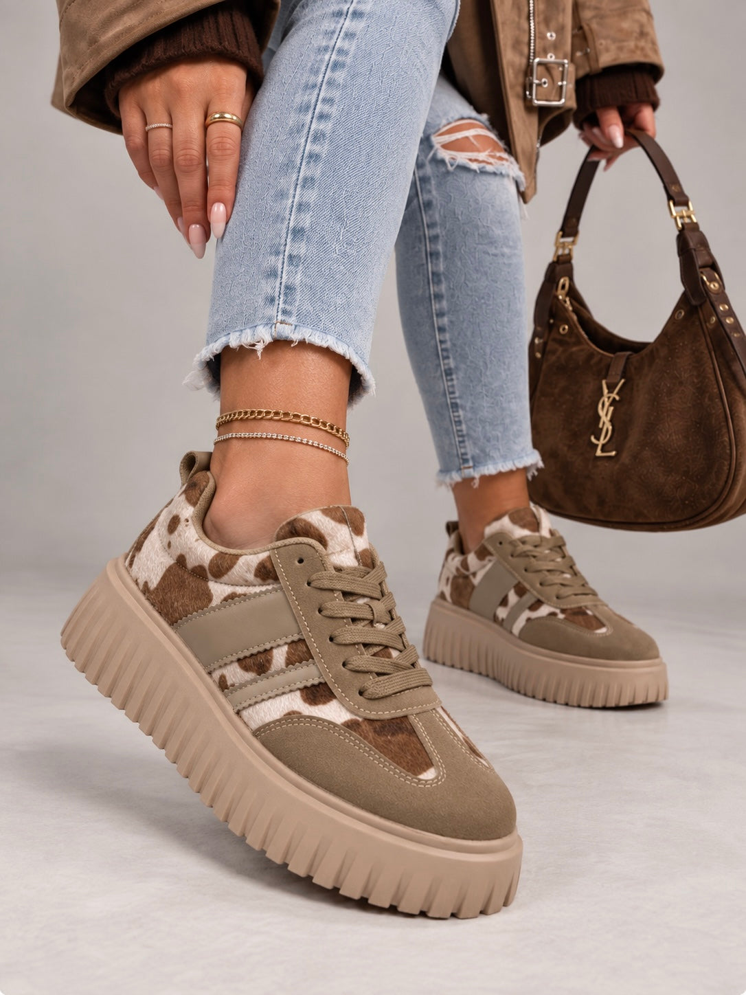 Sneakers Cow Girl Platform – Camel - R.a. Boutique