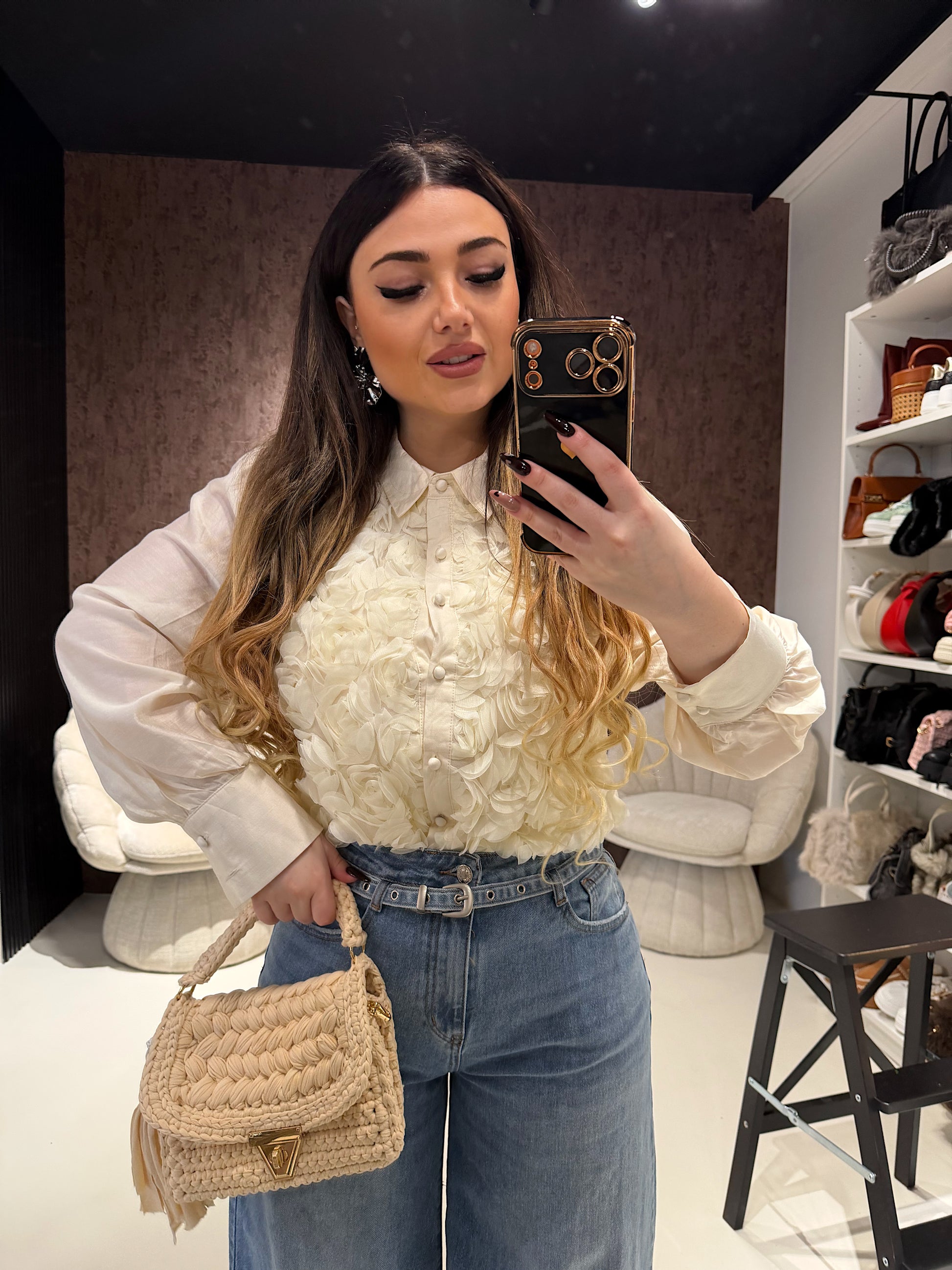 Camicia Roselline 3D Avorio - R.a. Boutique