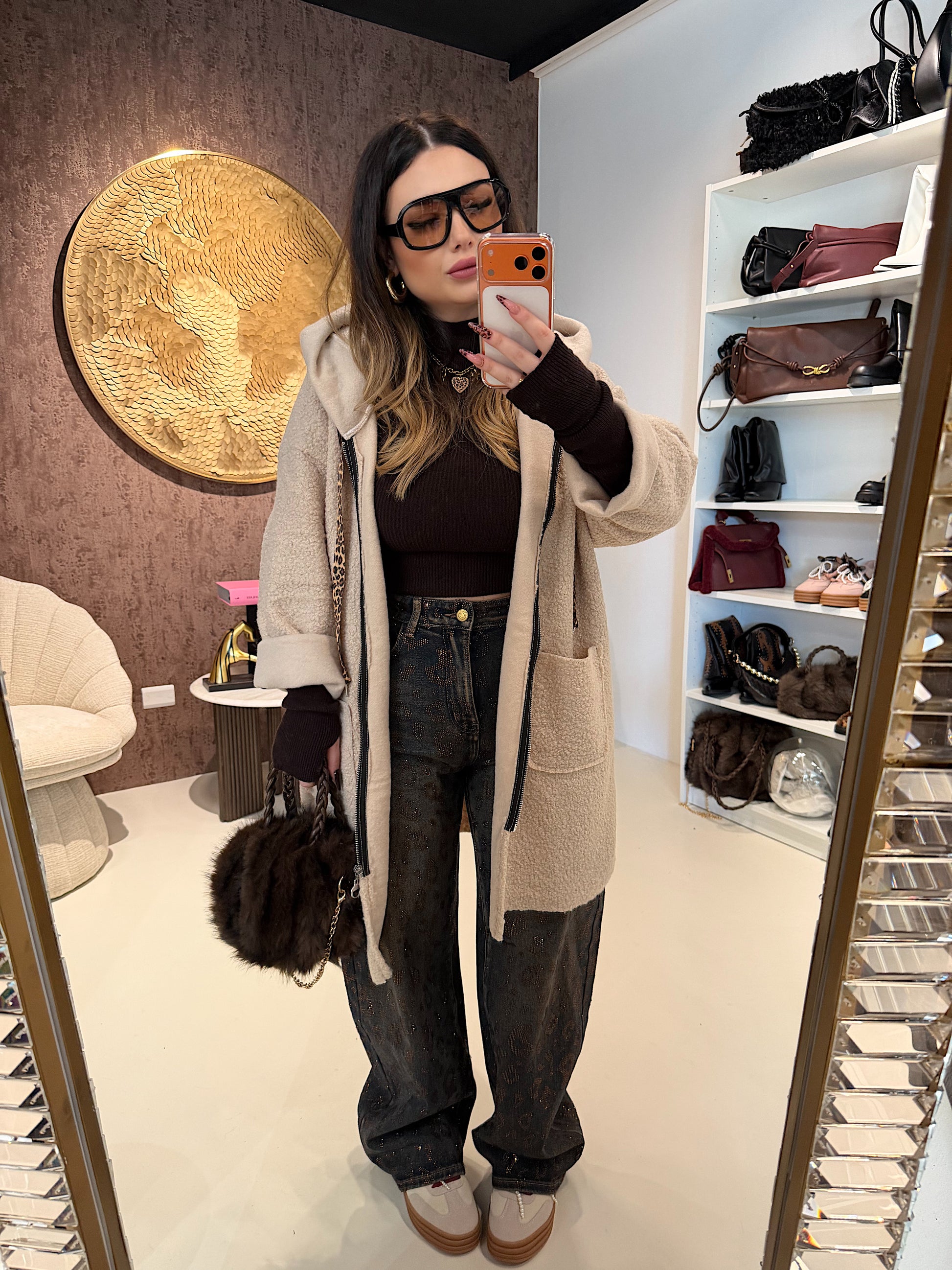 Jeans Balloon Fit con Stampa Animalier e Strass - R.a. Boutique