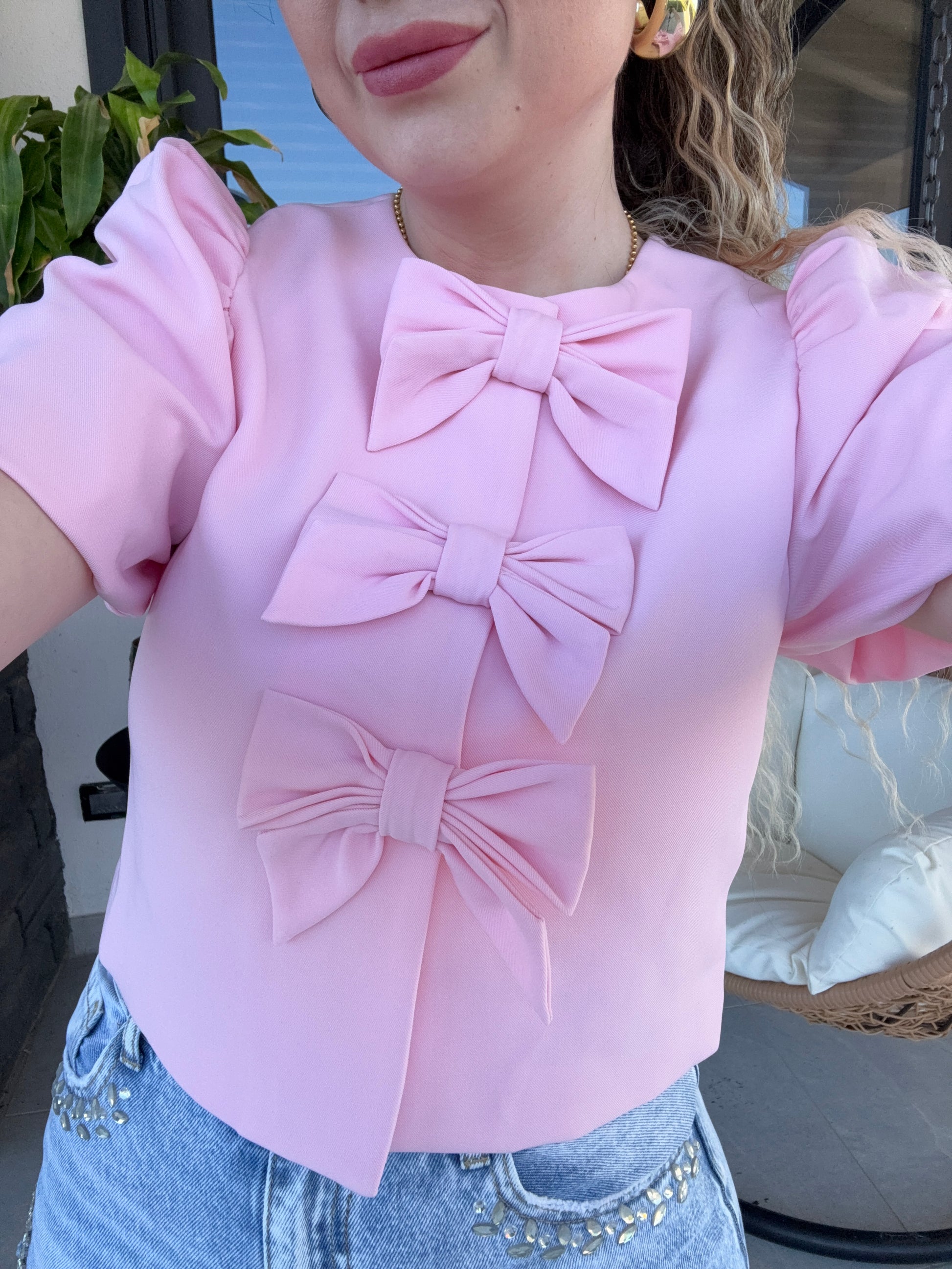 Giacca crop con fiocchi rosa - R.a. Boutique