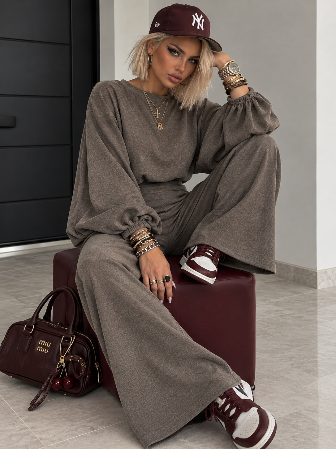 Completo Marrone Maglia Balloon e Pantalone Palazzo Marrone freddo - R.a. Boutique