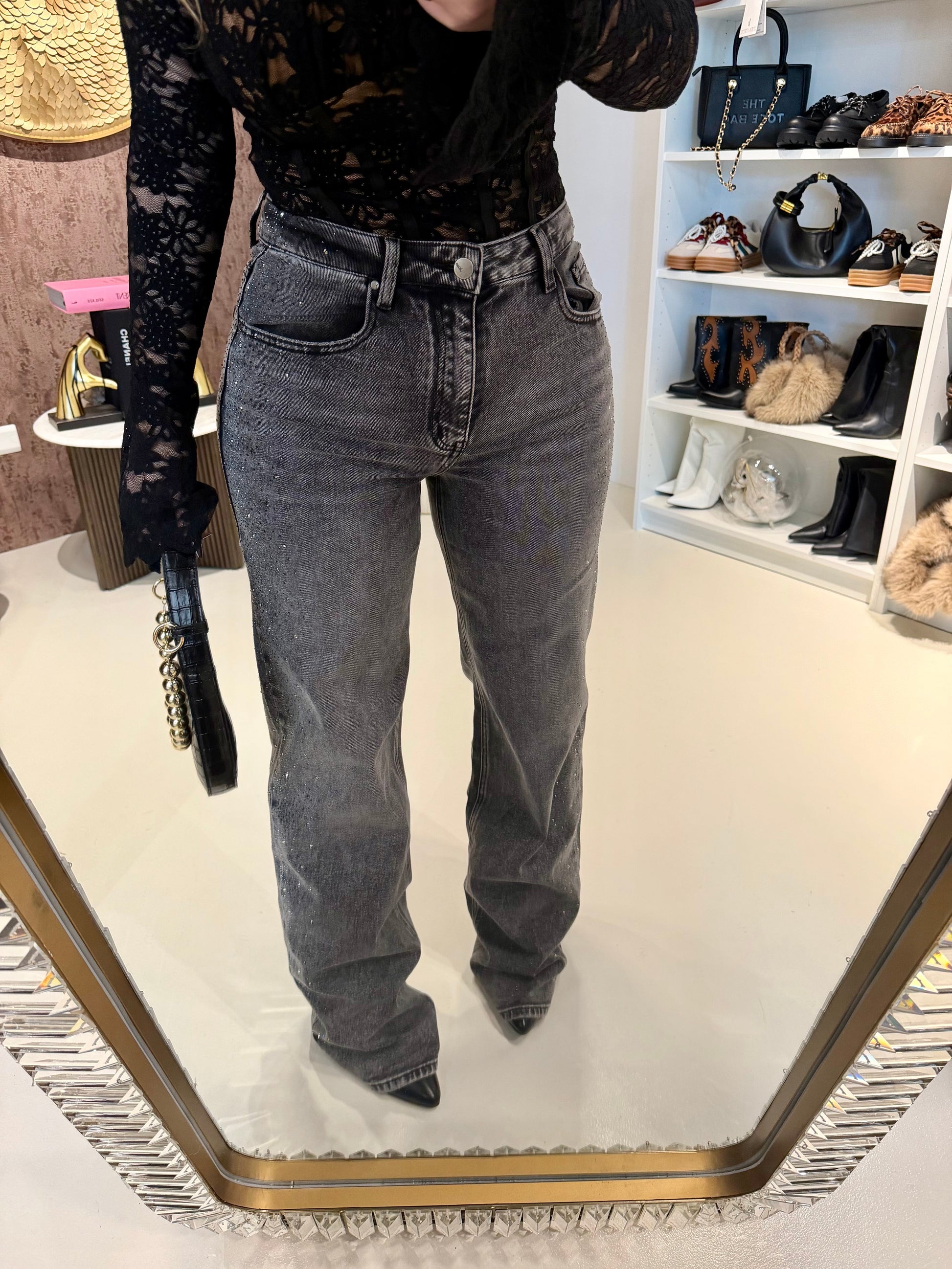 Jeans wide leg con brillantini - R.a. Boutique