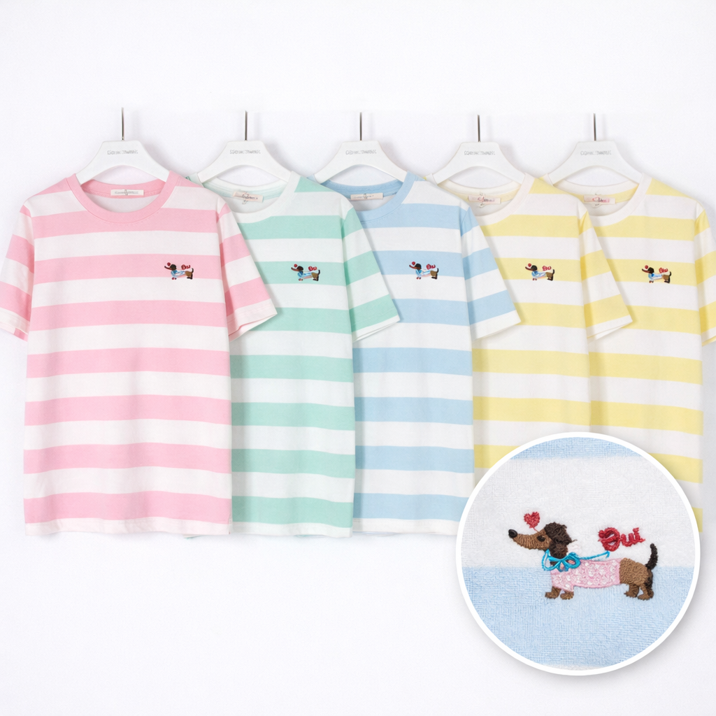 T-Shirt a righe con bassotto