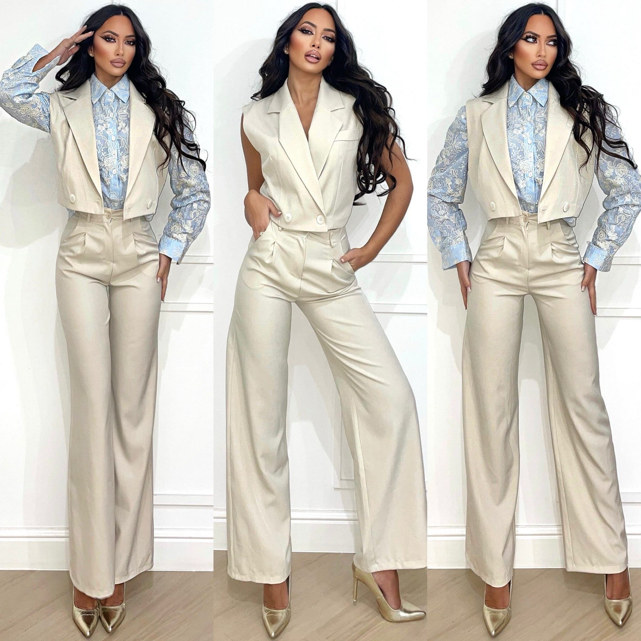 Set pantalone e smanicato beige - R.a. Boutique