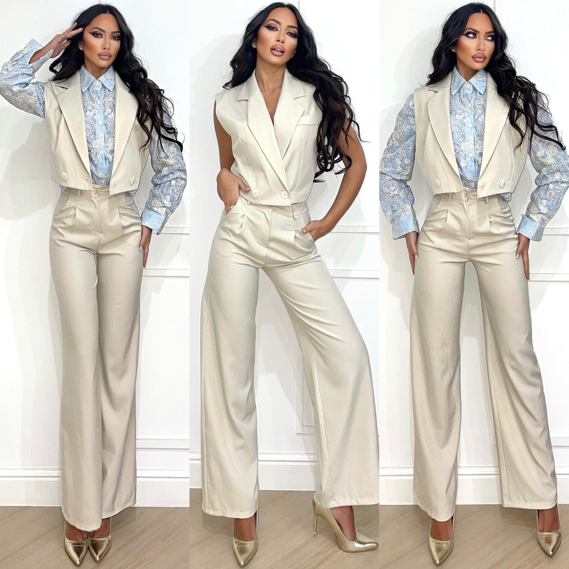 Set pantalone e smanicato beige - R.a. Boutique