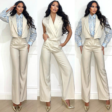 Set pantalone e smanicato beige - R.a. Boutique