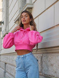 Felpa crop rosa barbie con lacci - R.a. Boutique 