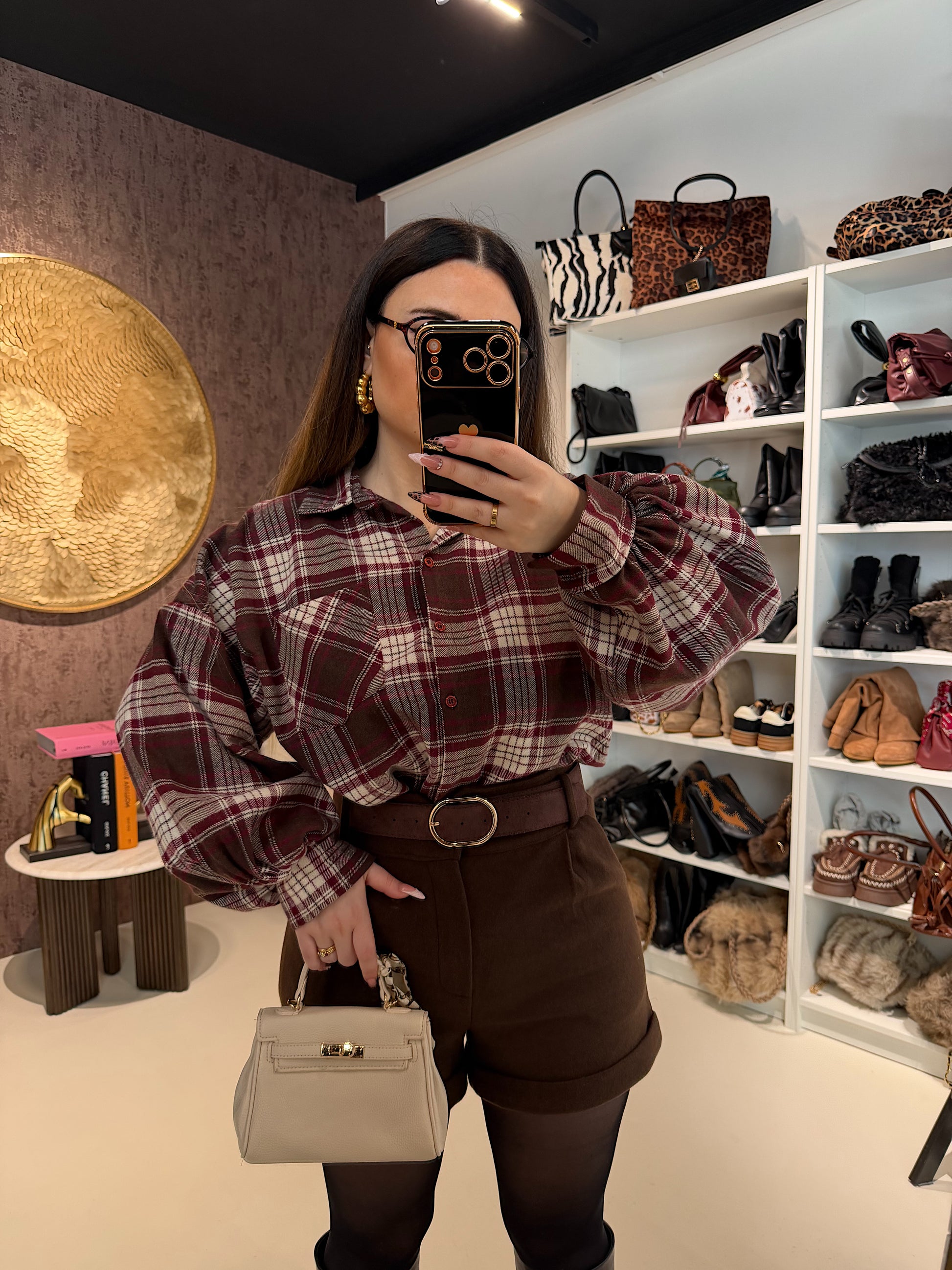 Camicia a quadri bordeaux beige - R.a. Boutique