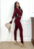 Tuta aderente scollo a V e schiena nuda bordeaux - R.a. Boutique