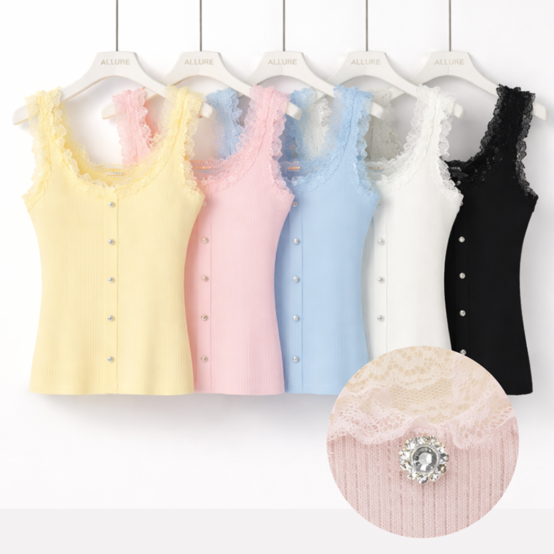 Top in pizzo con bottoni gioiello - R.a. Boutique