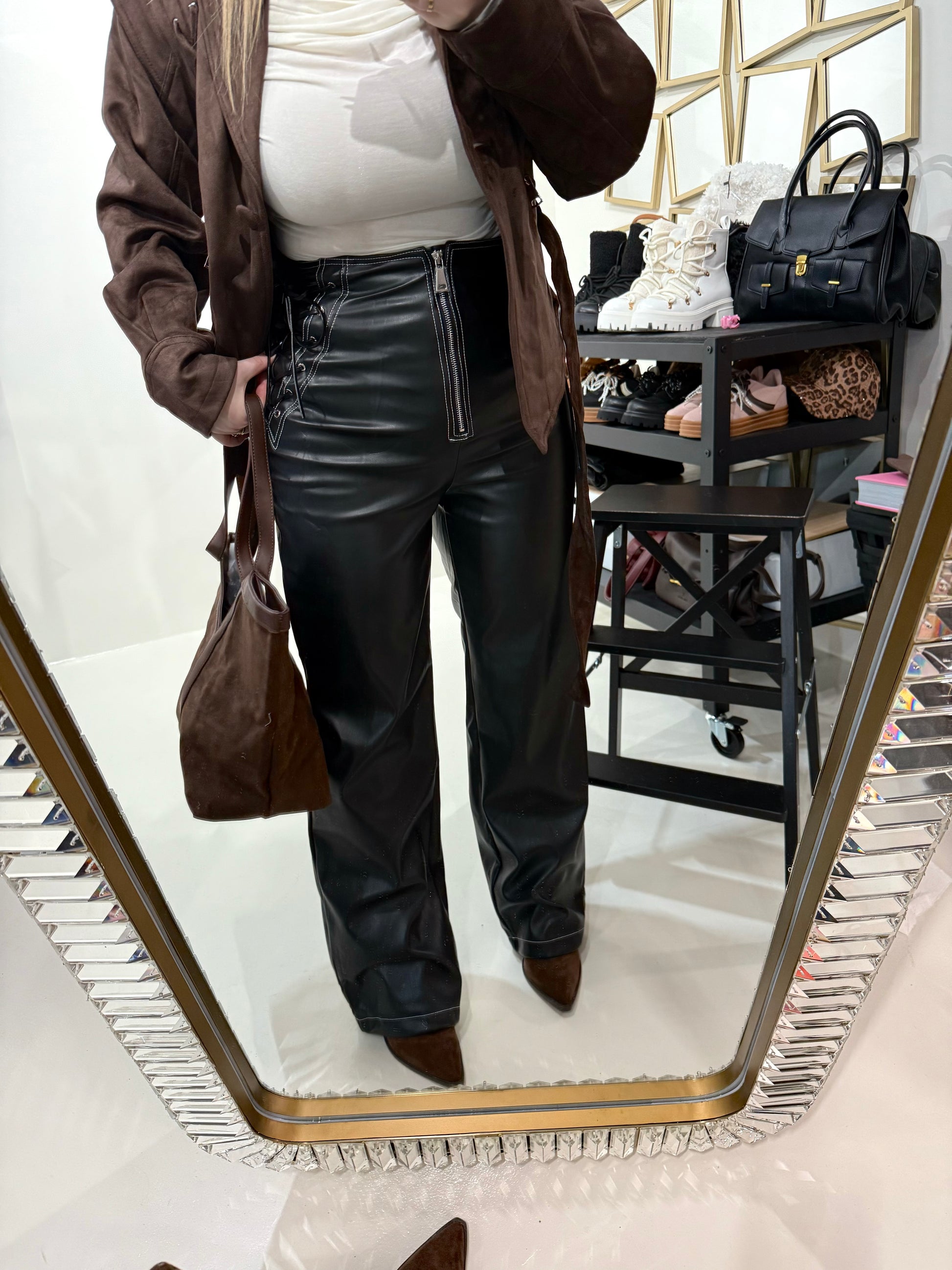 Pantalone in Ecopelle con Lacci Laterali - R.a. Boutique