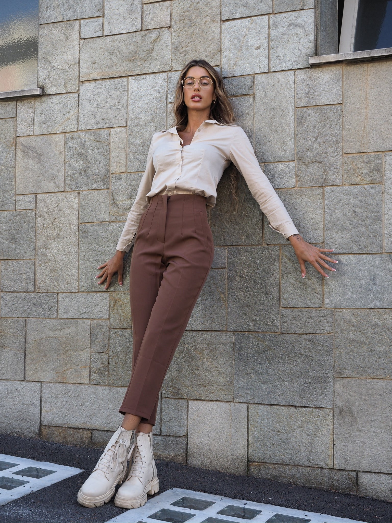 Pantalone vita alta choco - R.a. Boutique 