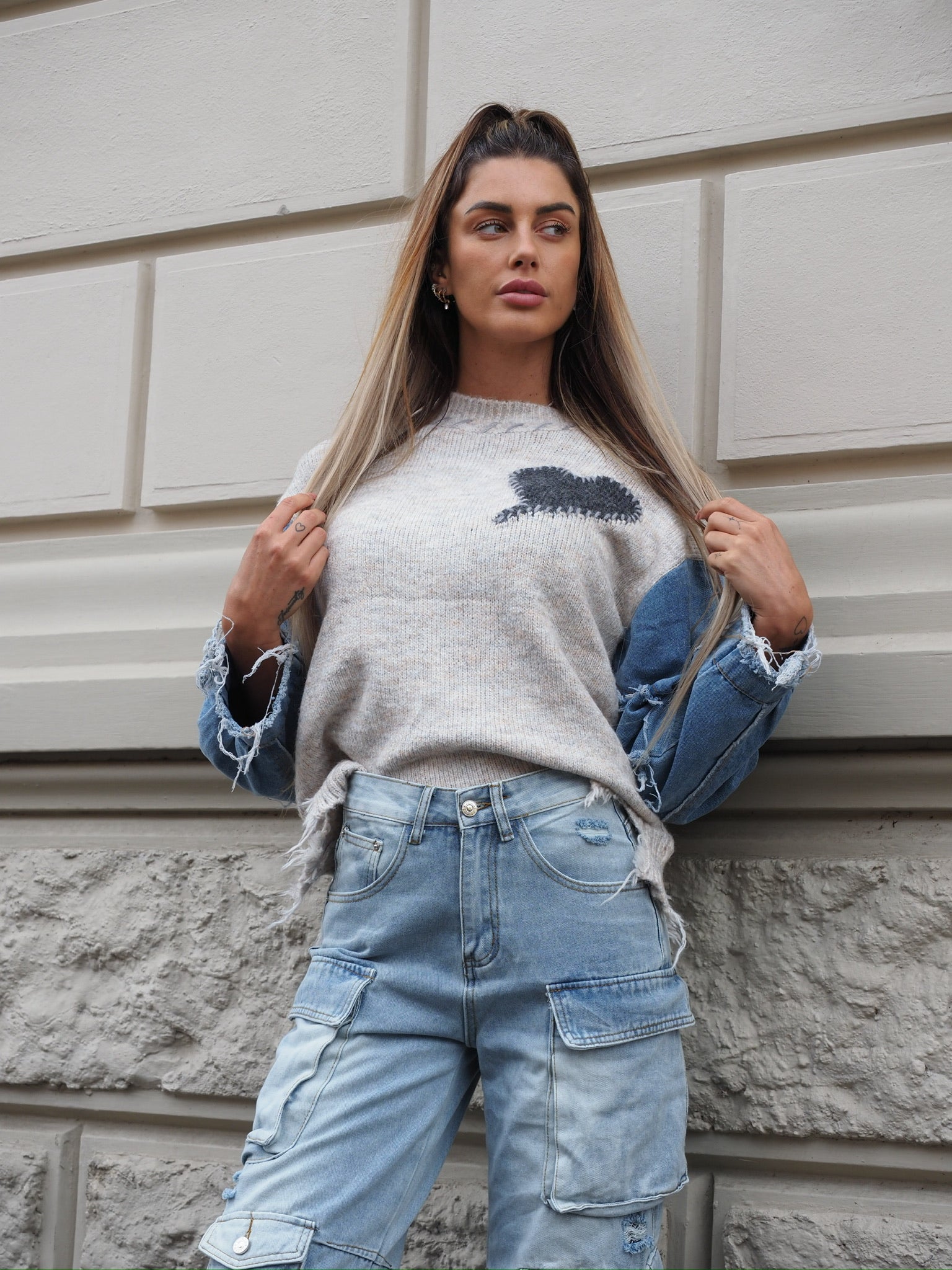 Maglione over con dettaglio in jeans - R.a. Boutique 