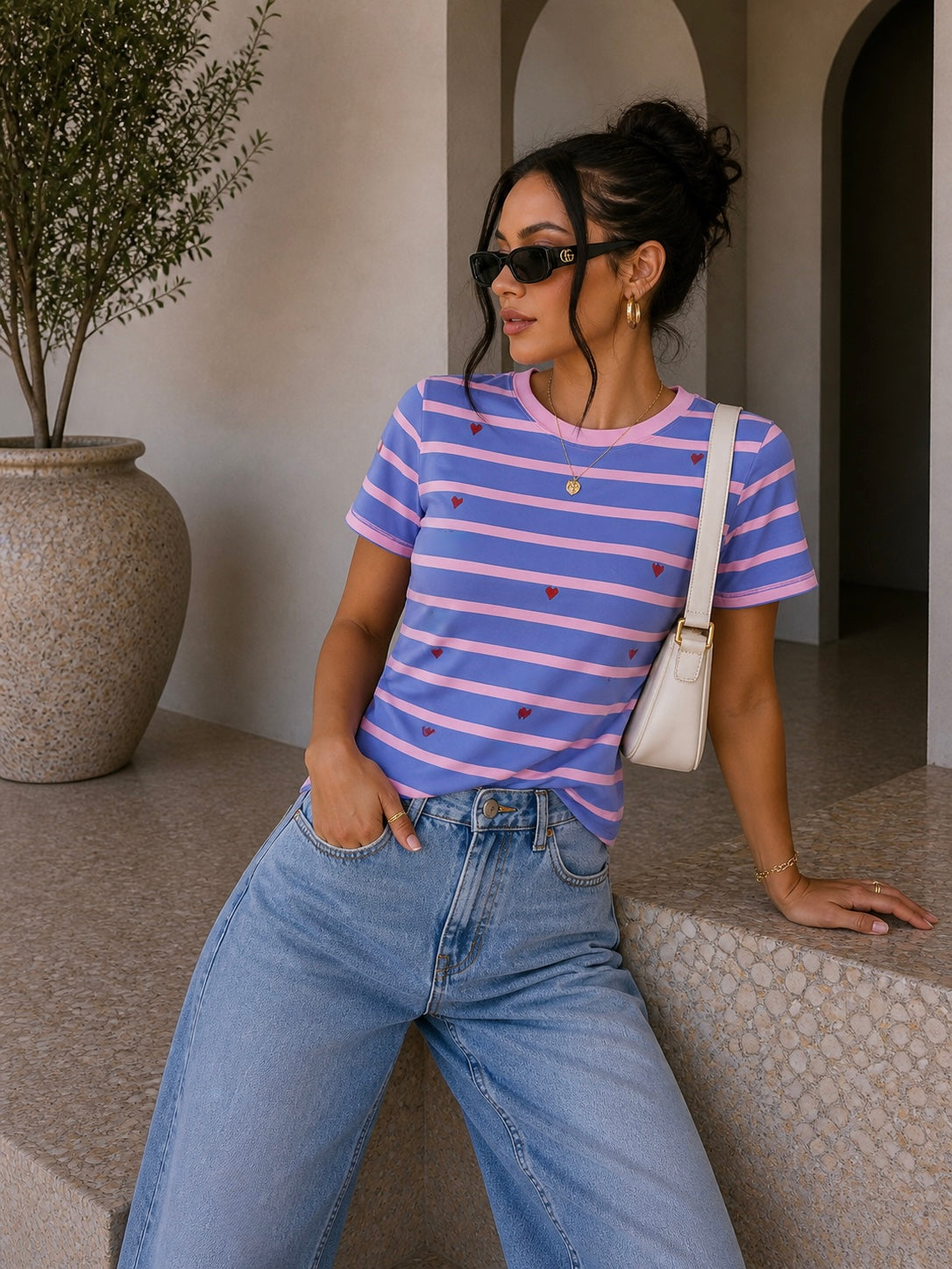 T-Shirt Cuoricini Candy Stripe - R.a. Boutique