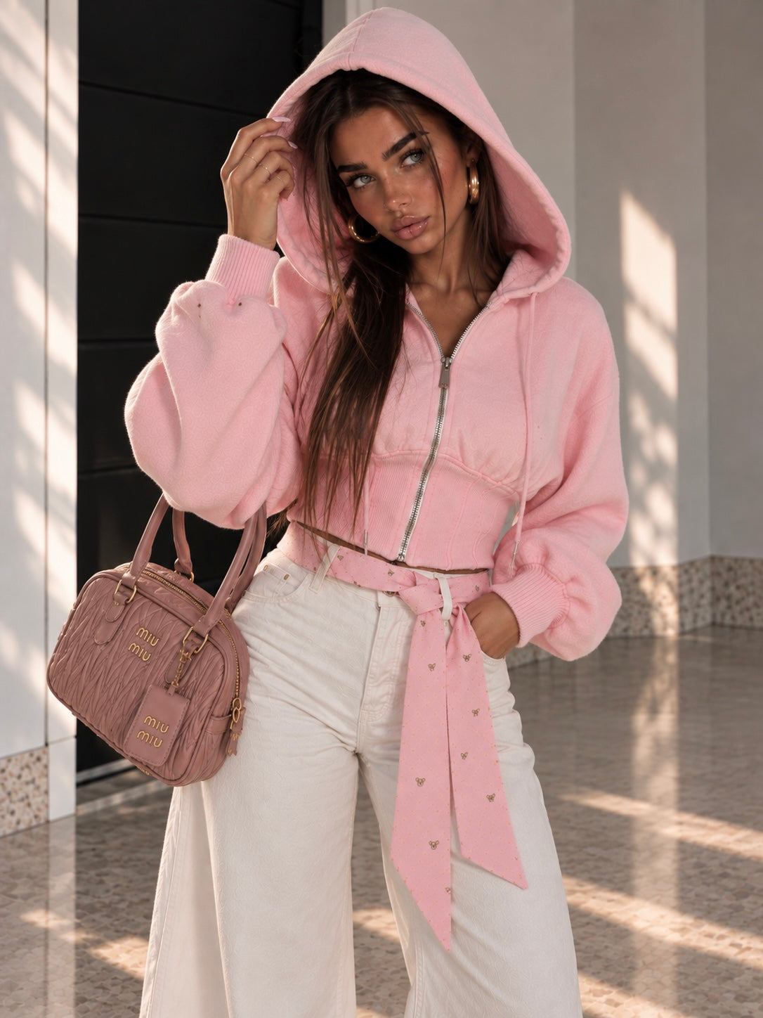 Felpa Crop Rosa con Vita Corsetto - R.a. Boutique