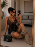 Top marrone con borchie e ricami geometrici - R.a. Boutique