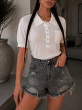 Short jeans grigio con strass - R.a. Boutique