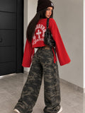 Felpa Crop Rossa con Stampa Bianca e Lacci Laterali - R.a. Boutique