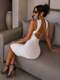 Abito midi con anello e choker al collo bianco - R.a. Boutique