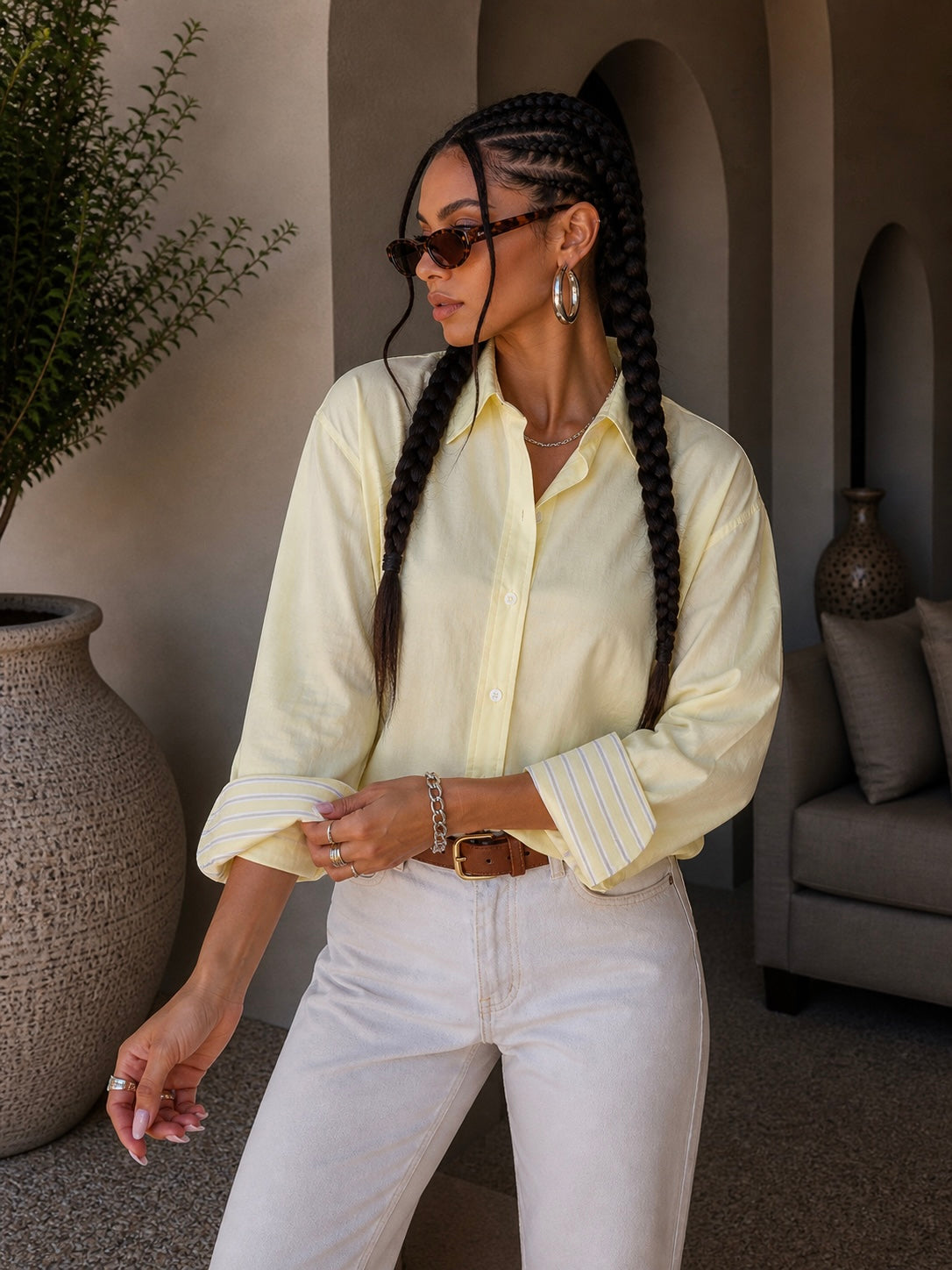 Camicia con collo e polsino a righe - R.a. Boutique