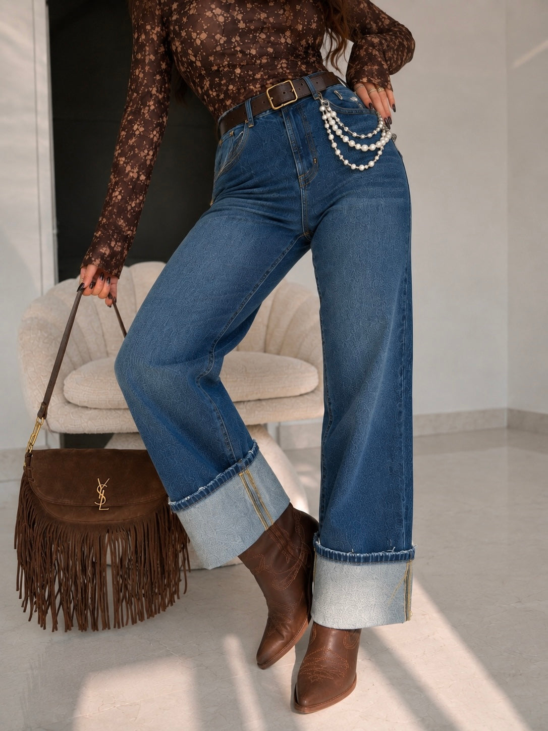Jeans Wide Leg con catenina - R.a. Boutique