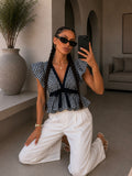 Top vichy con volant e fiocco bianco e blu - R.a. Boutique