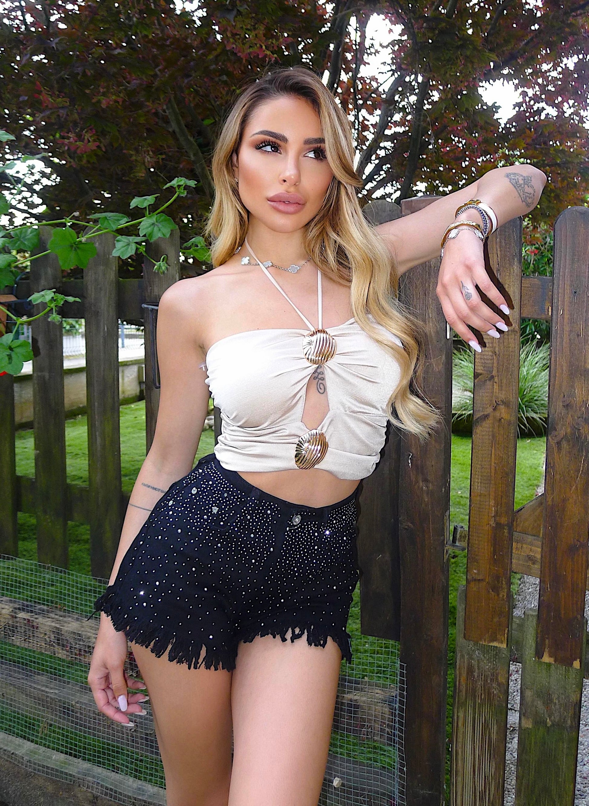 Short nero con brillantini - R.a. Boutique