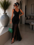 Abito lungo con gonna in velo nero - R.a. Boutique