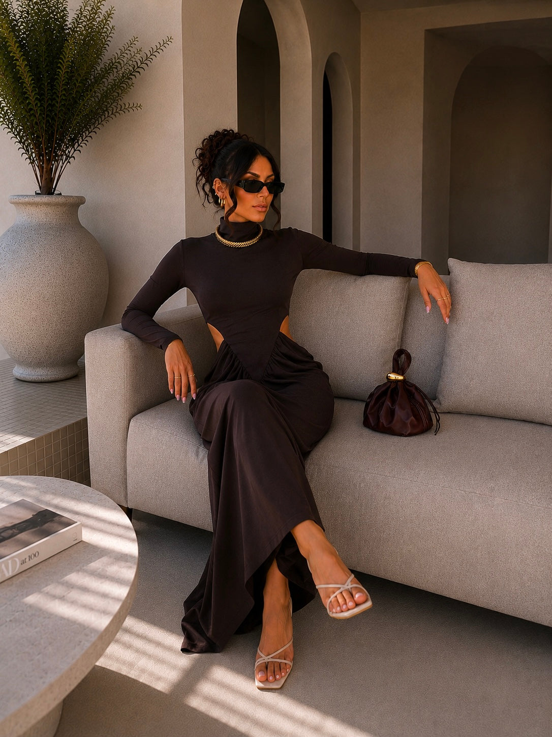 Abito lungo cut-out Caffè Elegance - R.a. Boutique