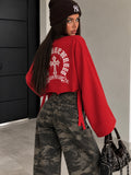 Felpa Crop Rossa con Stampa Bianca e Lacci Laterali - R.a. Boutique
