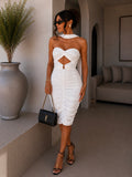 Abito midi con anello e choker al collo bianco - R.a. Boutique