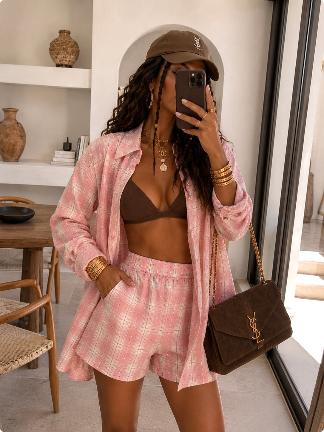 Completo a quadri Short più camicia con brillantini - R.a. Boutique