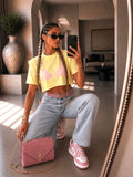 T-shirt cropped gialla con spalline imbottite - R.a. Boutique