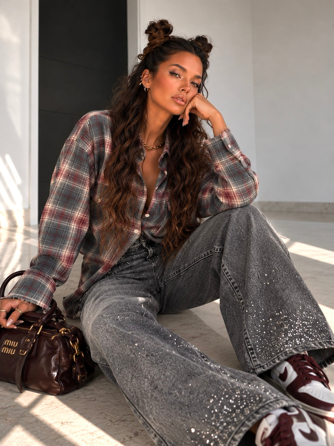 Camicia Lunga a Quadri con Tasche - R.a. Boutique