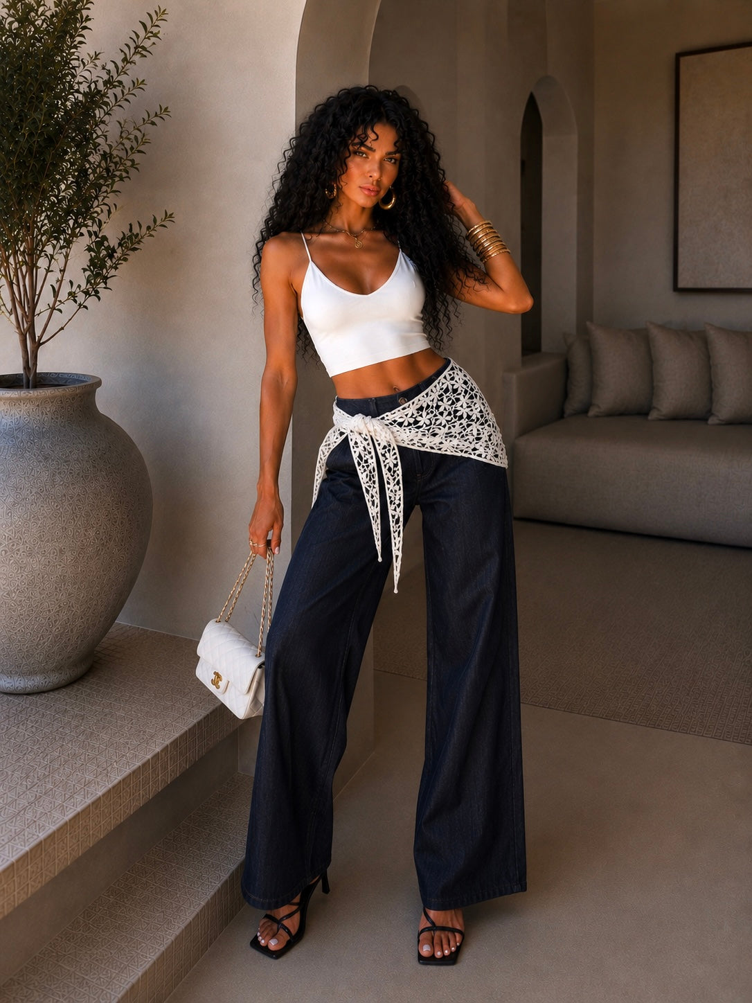 Jeans con bandana in pizzo - R.a. Boutique