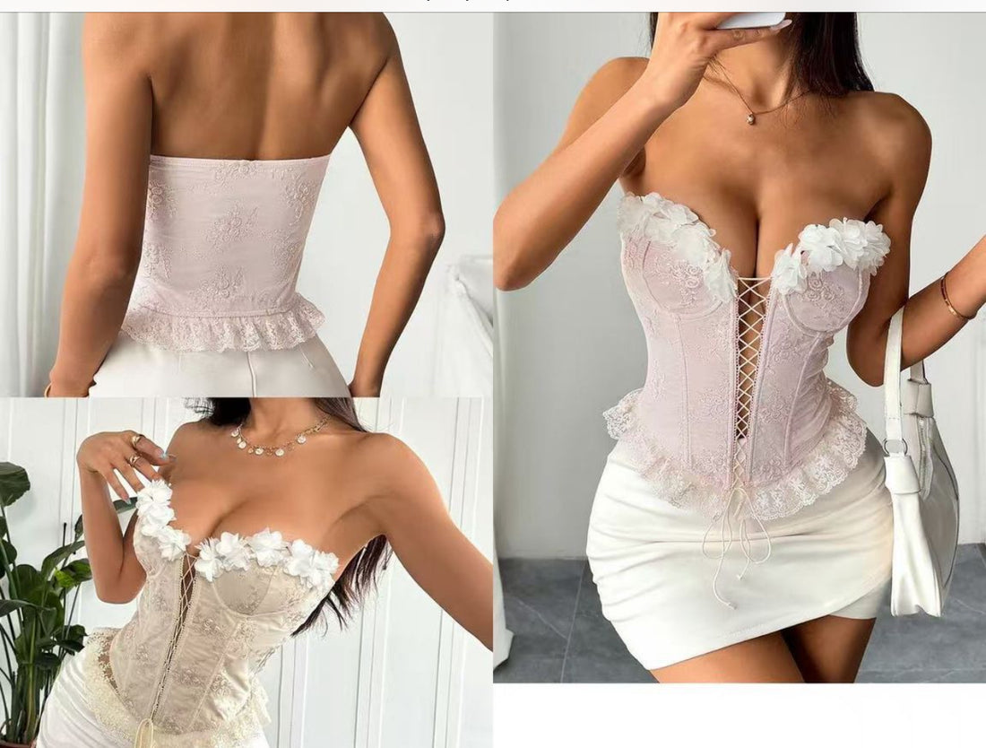 Corpino rosa con fiori - R.a. Boutique