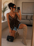 Top marrone con borchie e ricami geometrici - R.a. Boutique