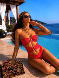 Costume intero con gioiello sul davanti rosso - R.a. Boutique