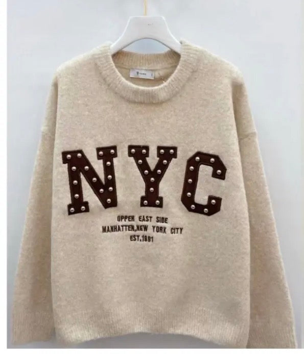 Maglione New York con dettaglio borchie - R.a. Boutique