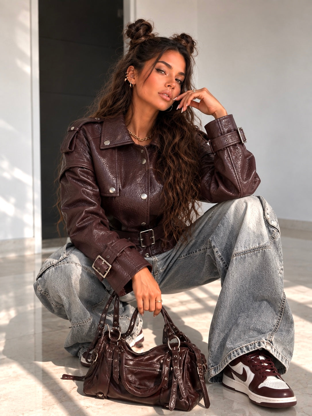 Giacca Corta Bordeaux con Cintura - R.a. Boutique
