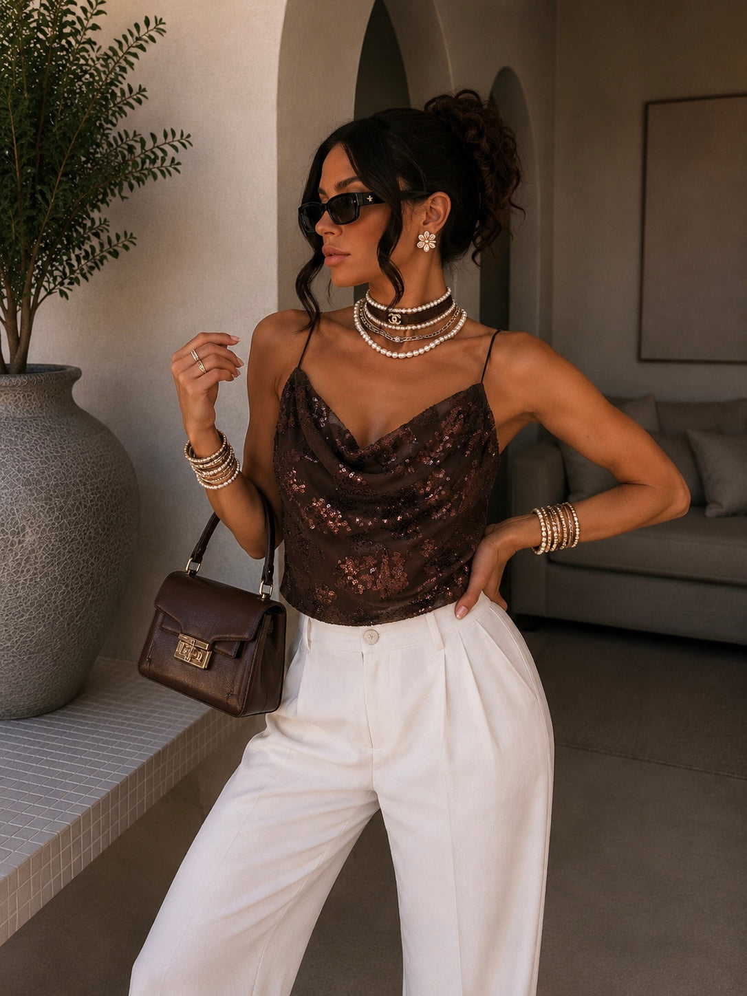 Top paillettes drappeggiato con spalline - R.a. Boutique