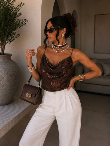 Top paillettes drappeggiato con spalline - R.a. Boutique